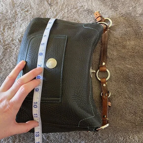 Coach Chelsea Turnlock Hobo Black Pebbled Leather Shoulder Bag Brown Strap Small - Picture 15 of 16